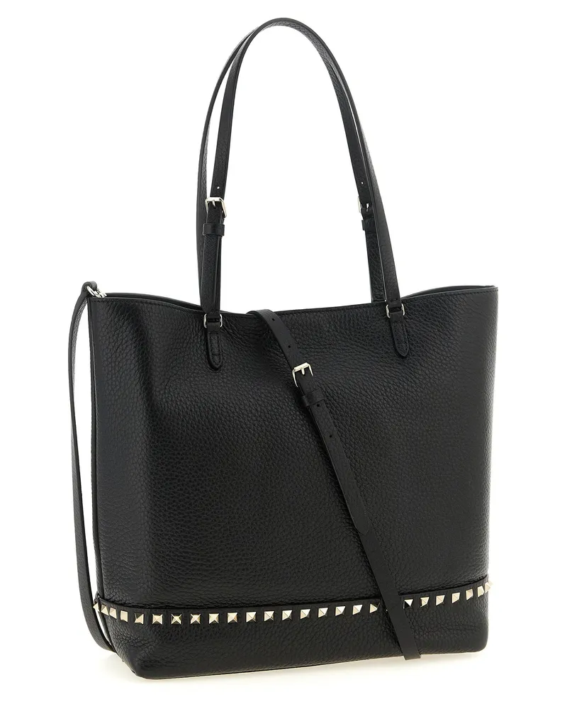 Valentino Garavani Studded Hammered Leather Tote Bag — Black Black