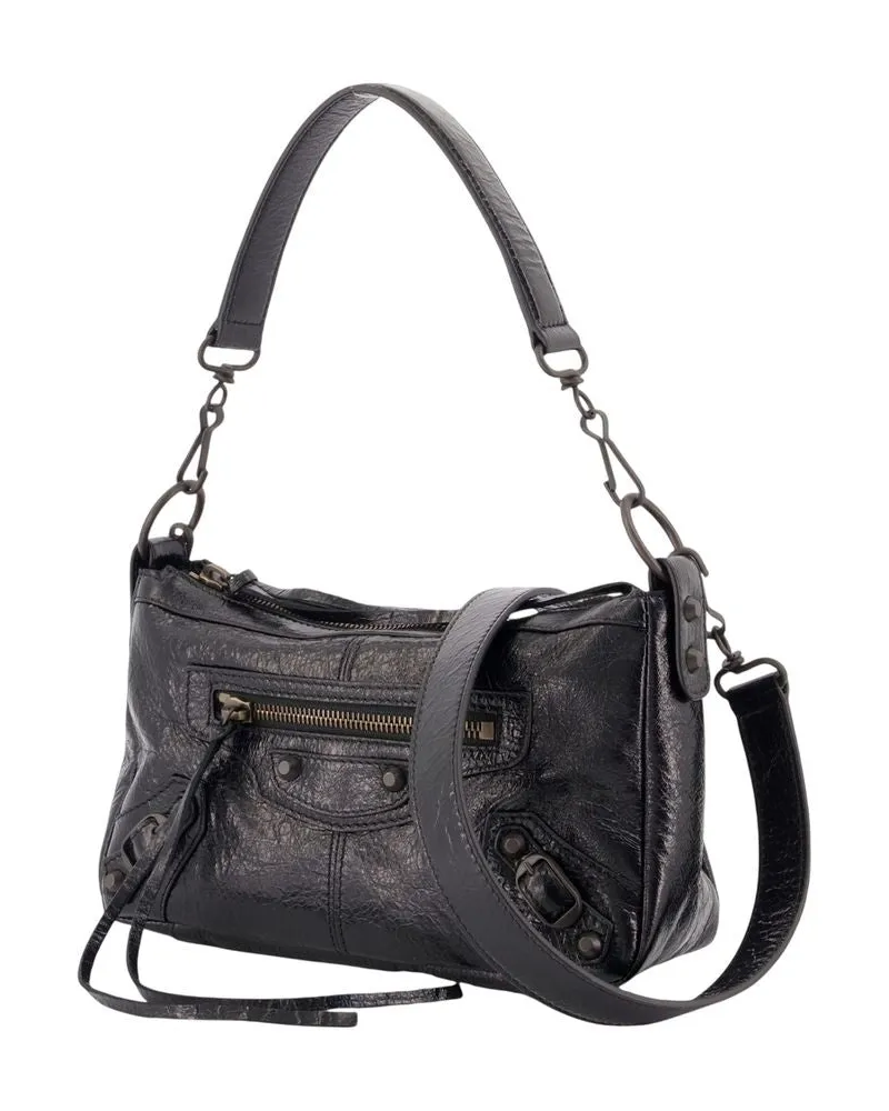 Balenciaga Women's Le City Moto Mini Shoulder Bag -  Leather Black Lambskin Shoulder-Hobo-Bags Black