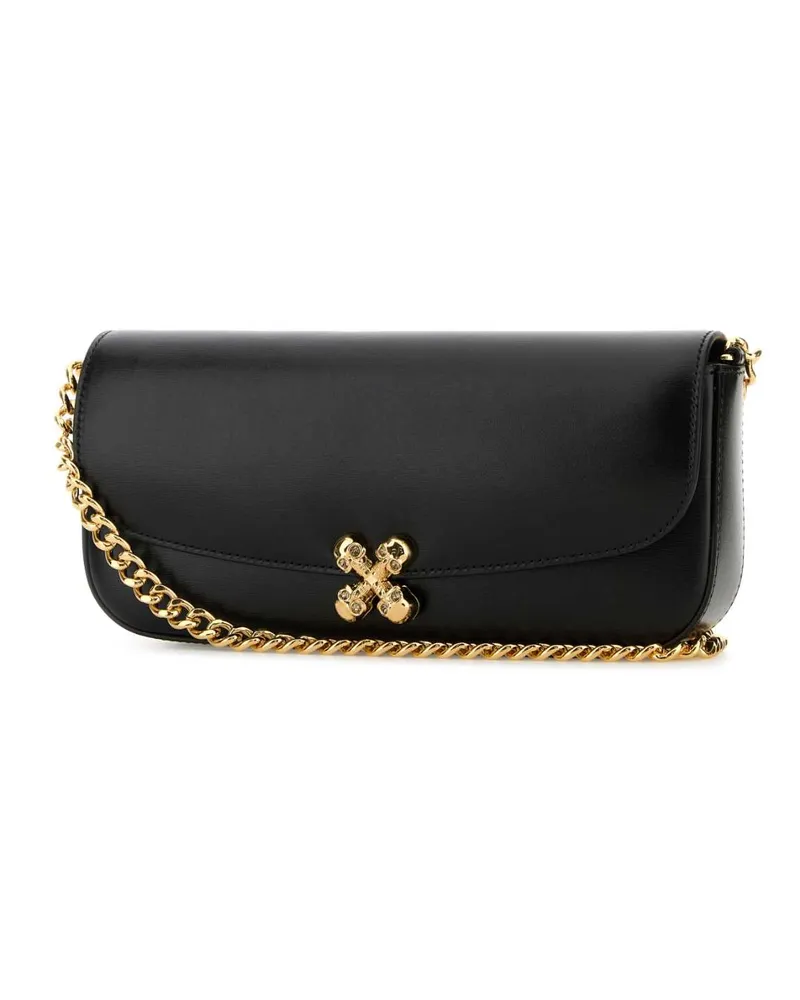 Alexander McQueen Women's Black Leather Skull Flower Crossbody Bag Blackgold Borse A Tracolla Black