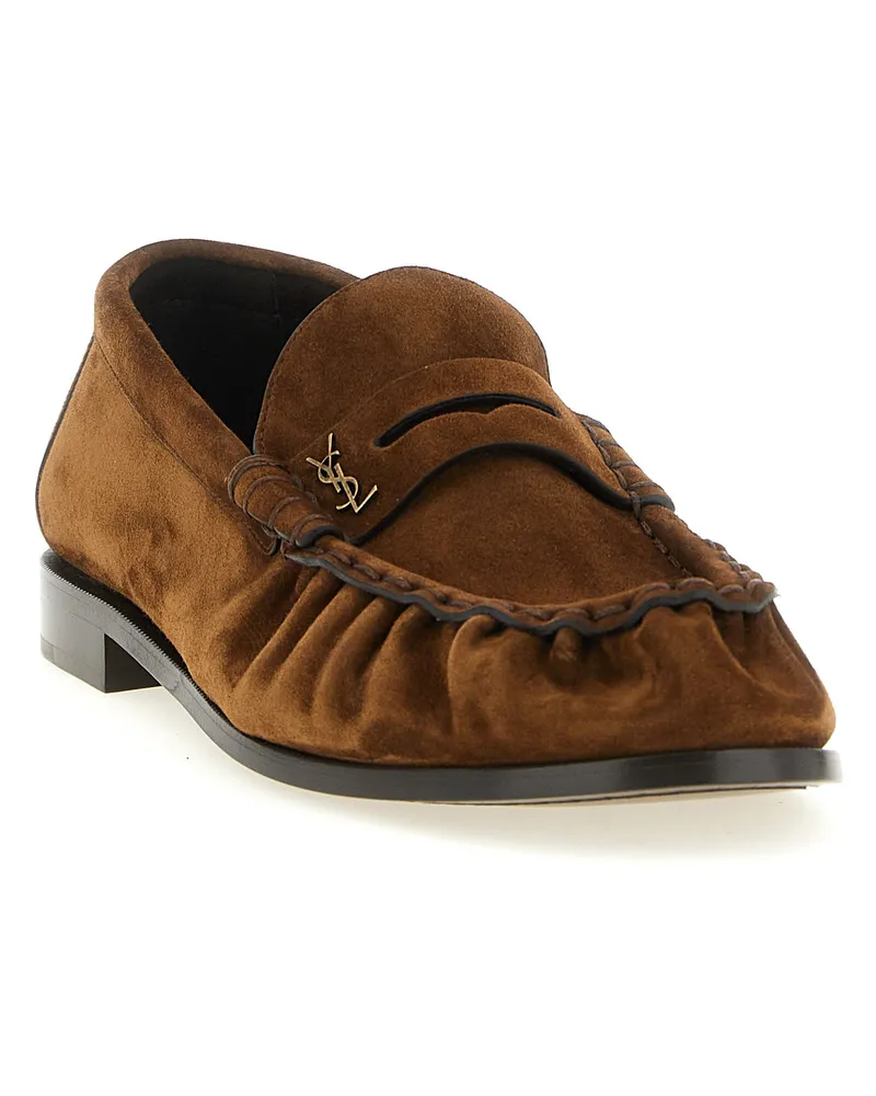 Saint Laurent Men's Brown Calfskin Slip-On Loafers Brown