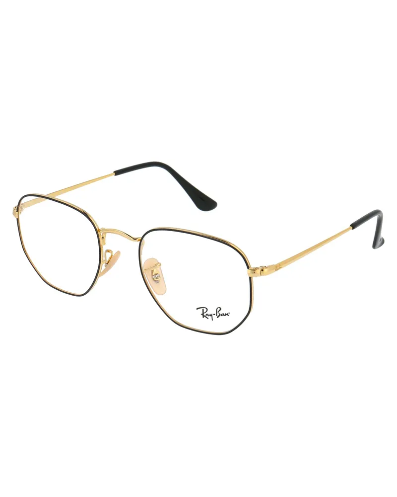 Ray Ban Unisex Sunglasses Hexagonal Black On Gold Metal Glasses & Frames Black