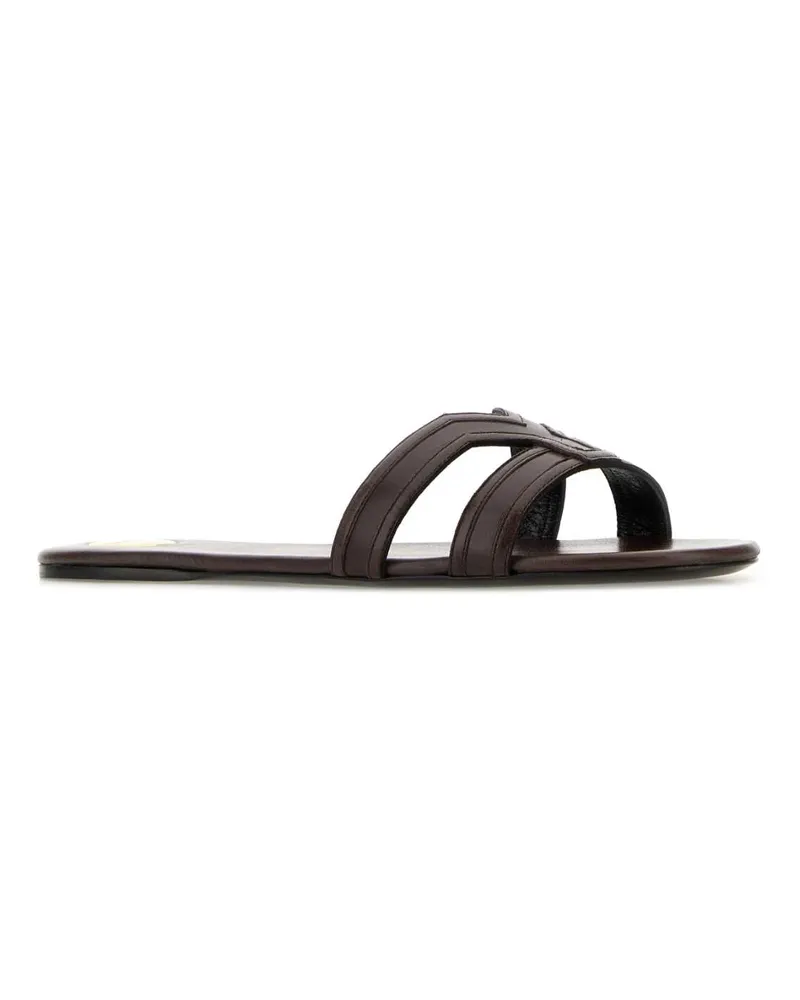 Saint Laurent Women's Brown Leather Mabrouka Slippers Parisbrown Flat Shoes Brown
