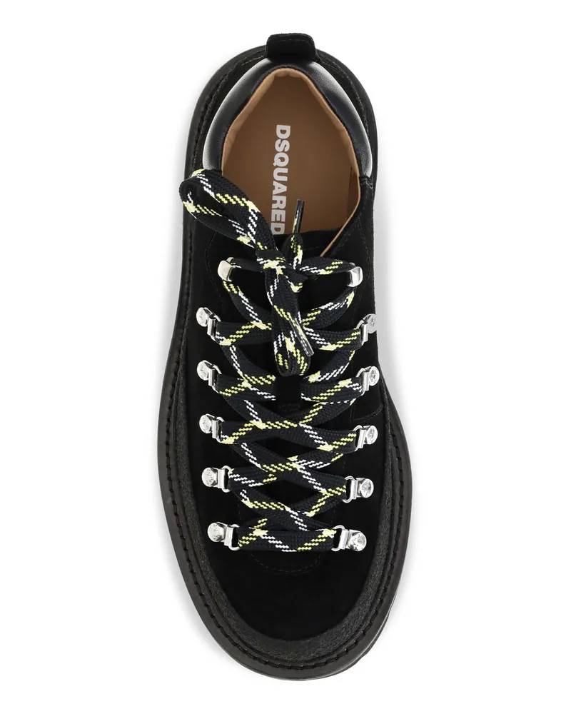Dsquared2 Men's Suede Lace-Up Sneakers Black Calf Leather Shoes Flat Black