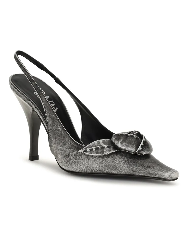 Prada Floral-Detail Leather Slingback Pump — Multicolor Multicolor