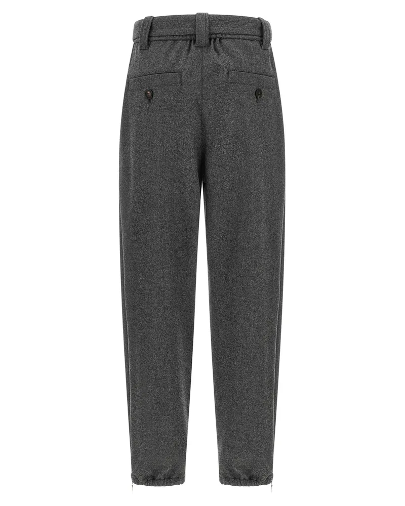 Brunello Cucinelli Virgin Wool & Cashmere Twill Trousers — Charcoal Charcoal