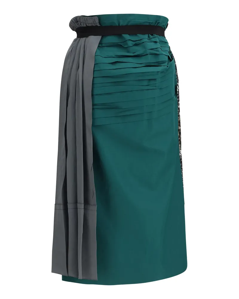 Prada Women's Patchwork Midi Skirt With Panel Construction Ematite Silk Gray