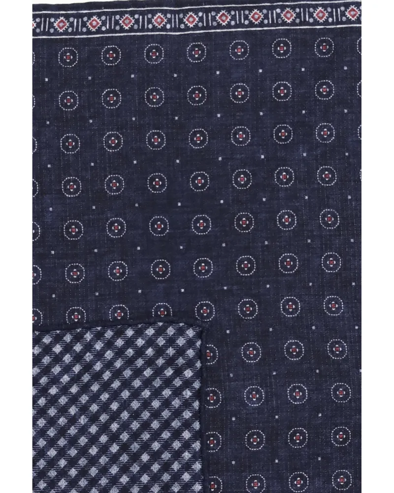Brunello Cucinelli Ethnic Silk Jacquard Pocket Square — Navy Navy