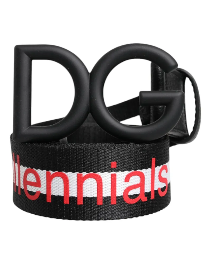 Dolce & Gabbana Men's Black Polyester Logo Print Dg Buckle Belt Leather Black
