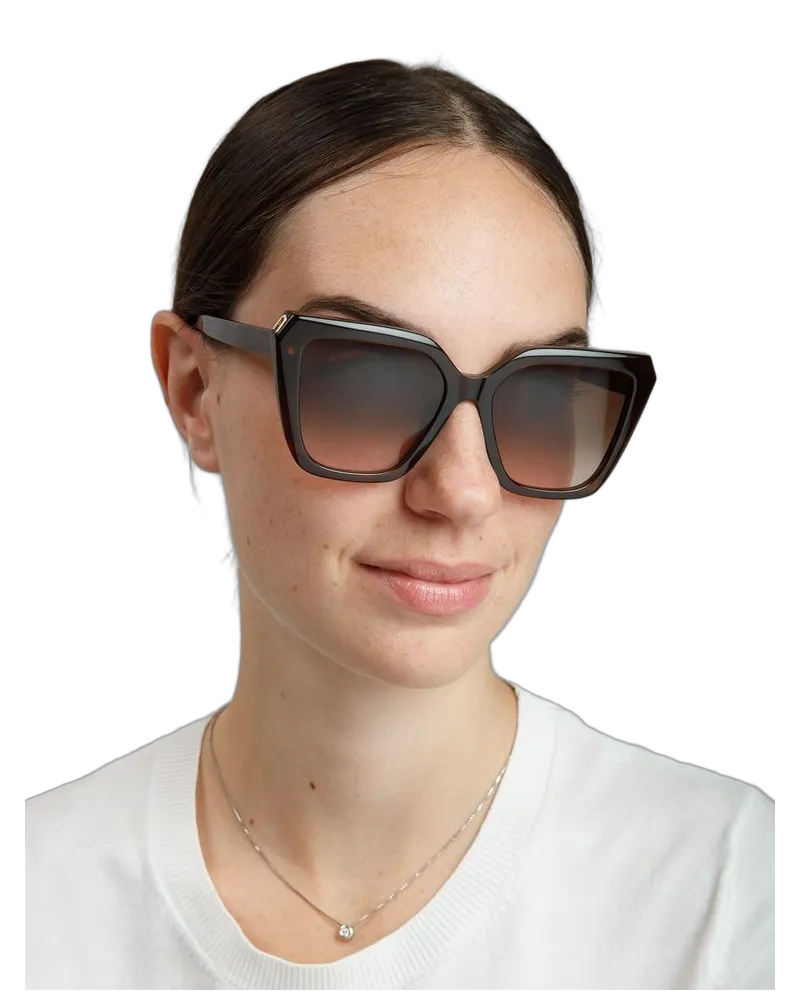 Furla SFU978 Glossy Brown Striped Havana Acetate Sunglasses — Brown Brown