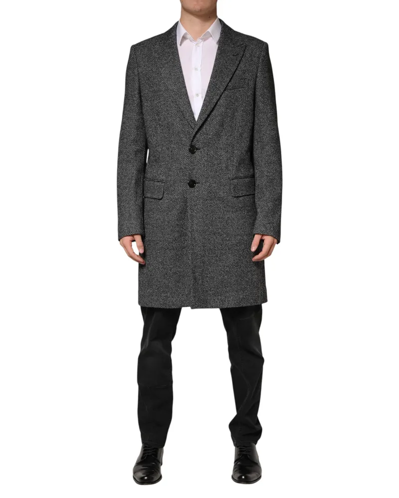 Dolce & Gabbana Gray Wool Blend Long Trench Coat Men Jacket Virgin Cotton Polyester Clothing Gray