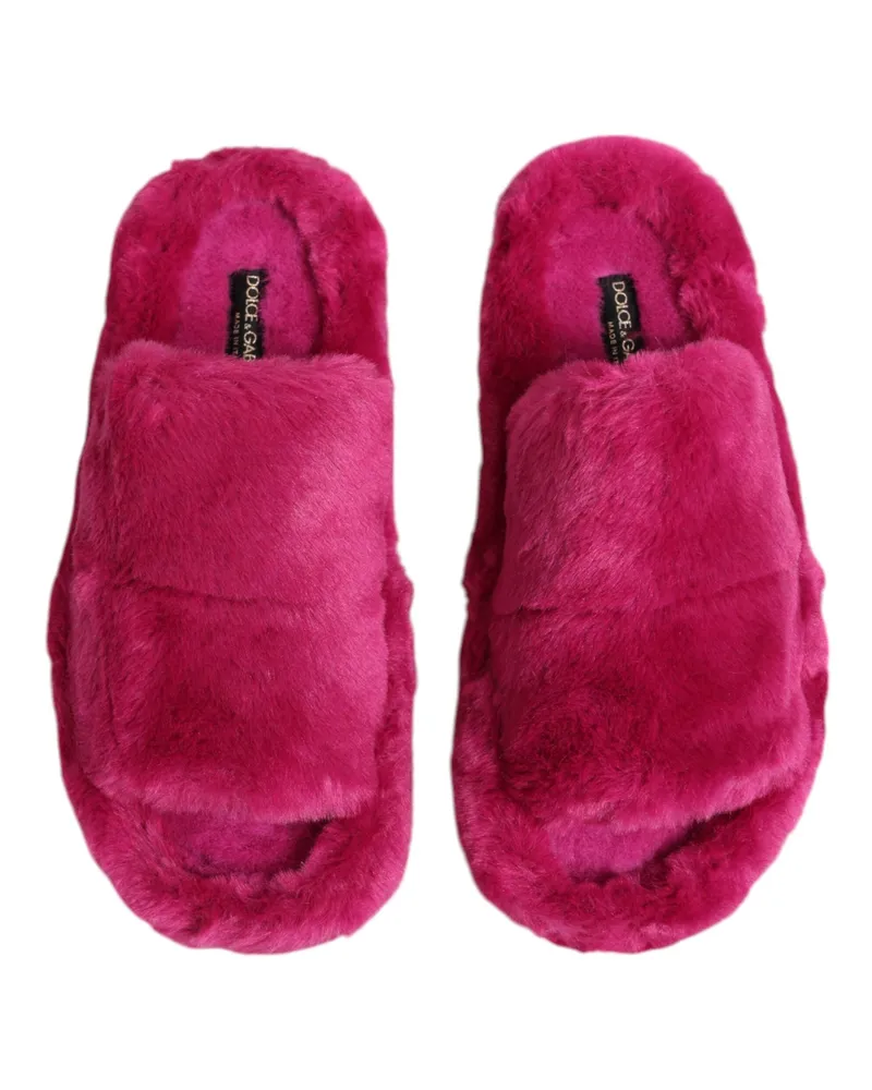 Dolce & Gabbana Pink Acrylic Faux Fur Mens Flats Sandals Shoes Polyester Pink