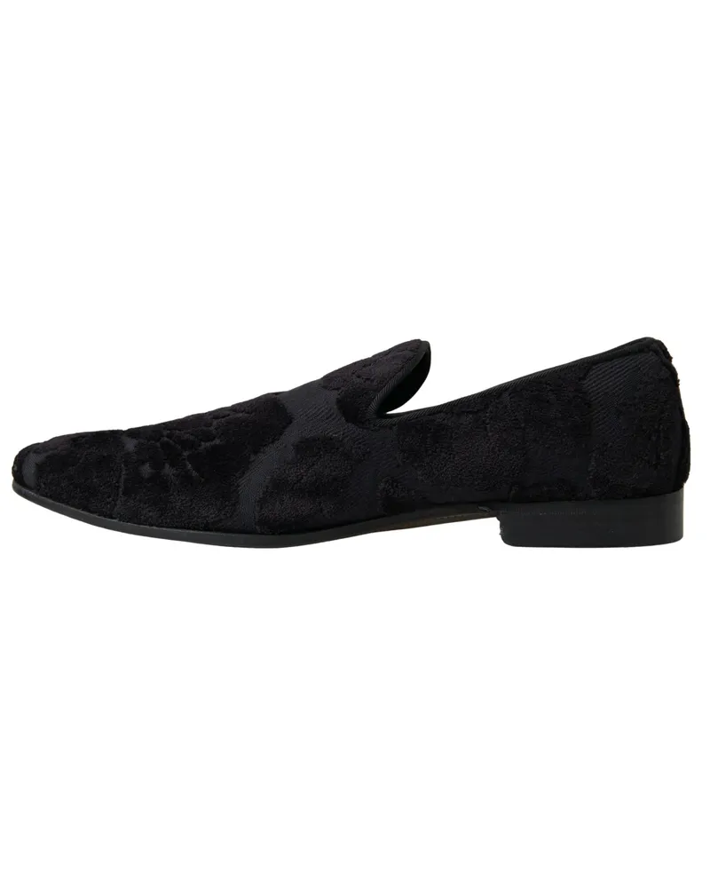 Dolce & Gabbana Men's Black Brocade Loafers Formal Shoes Black