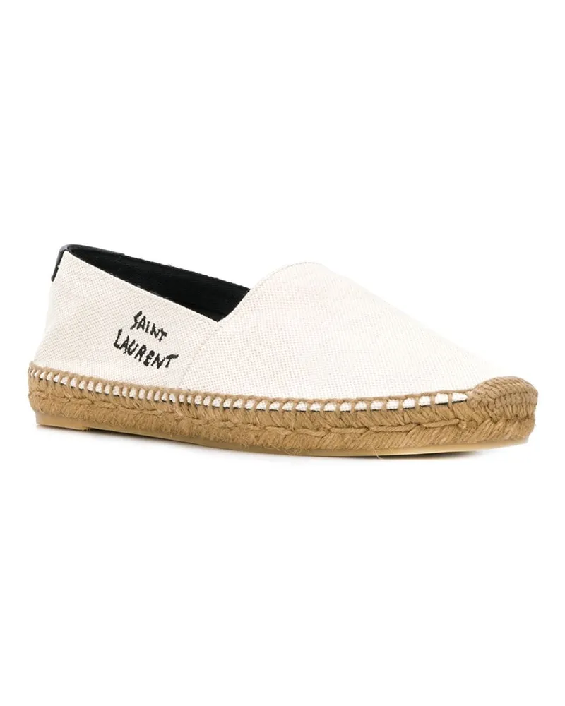 Saint Laurent Logo-Embroidered Canvas Espadrille Flat — Ivory Ivory