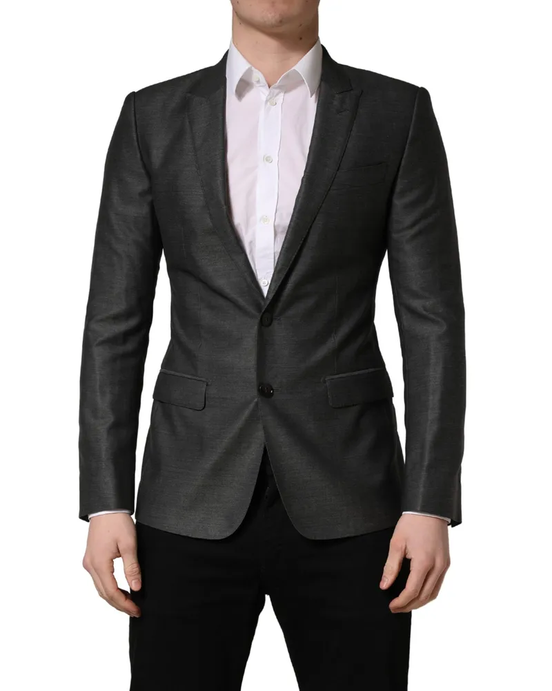 Dolce & Gabbana Men Dark Gray Wool Slim Fit Coat Jacket Blazer Virgin Silk Clothing Gray