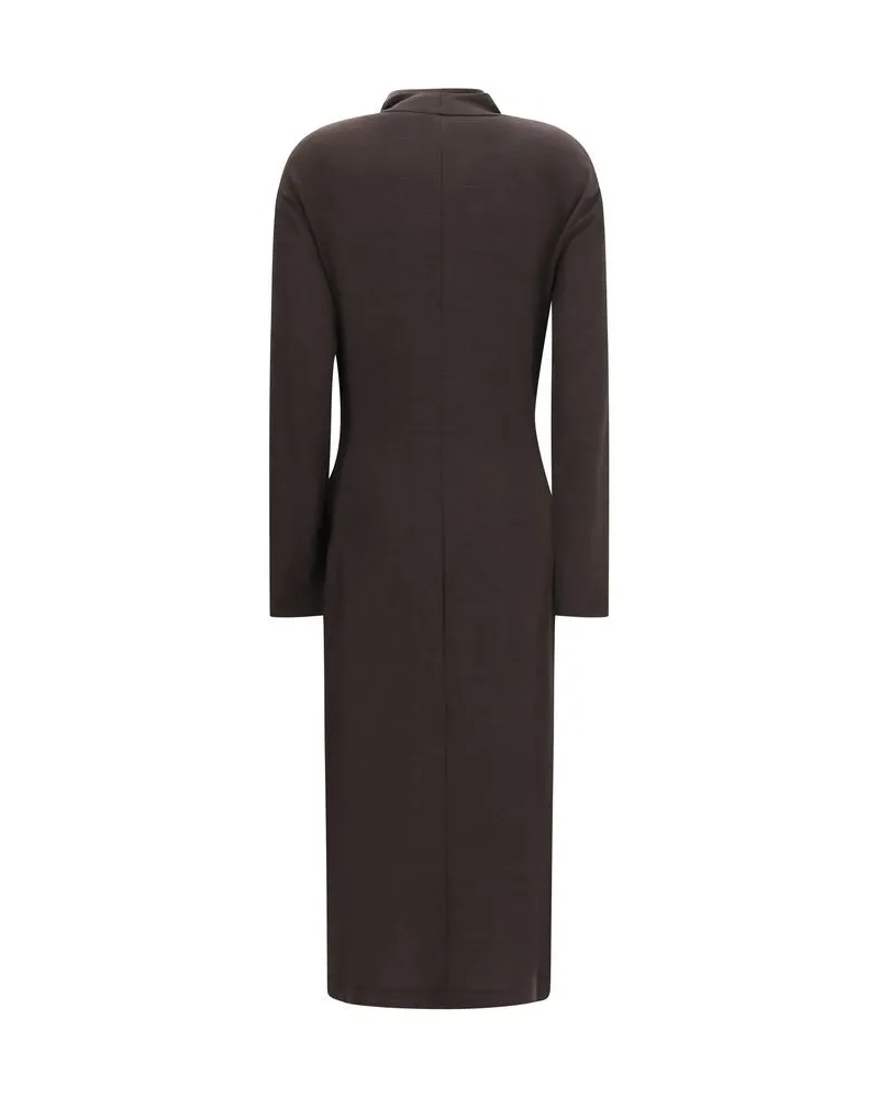 Brunello Cucinelli Merino Wool Draped Dress — Brown Brown