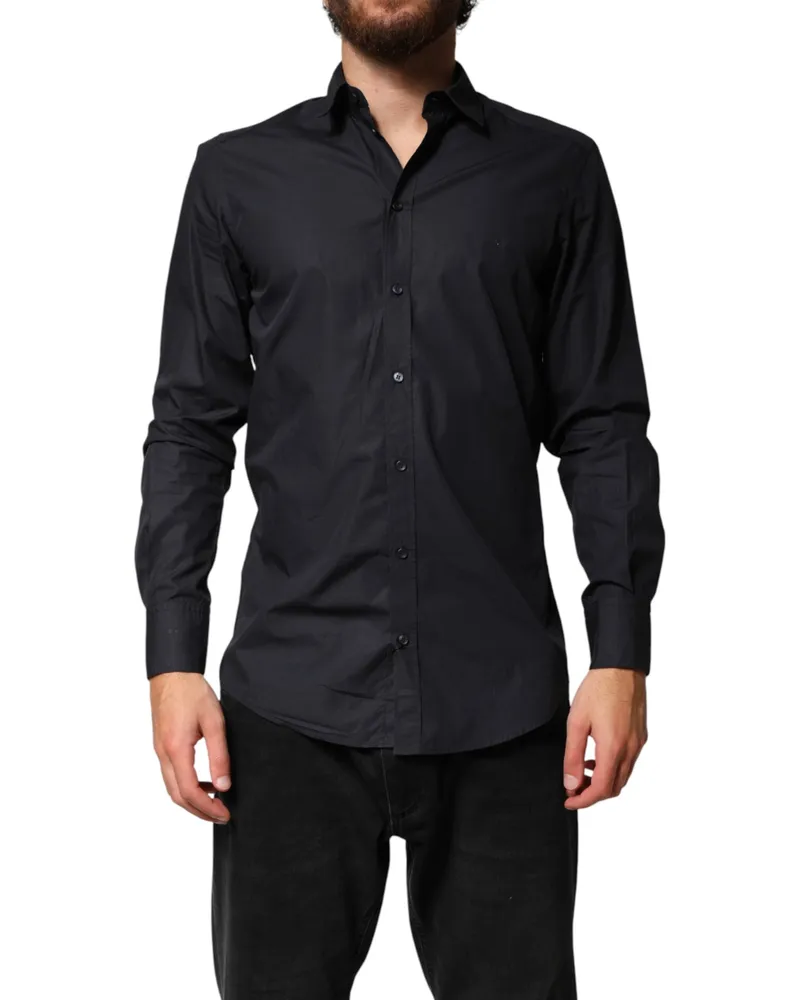 Dolce & Gabbana Men's Black Cotton Long Sleeves Dress Formal Shirt Black