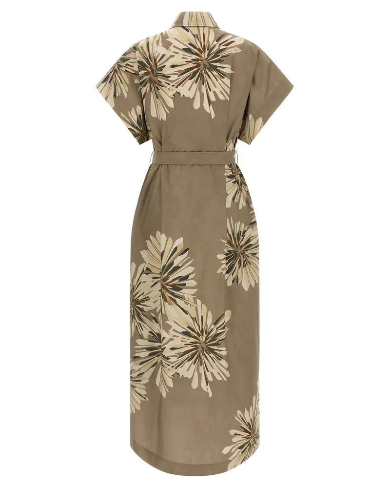 Brunello Cucinelli Floral-Print Cotton Poplin Dress — Sage Sage