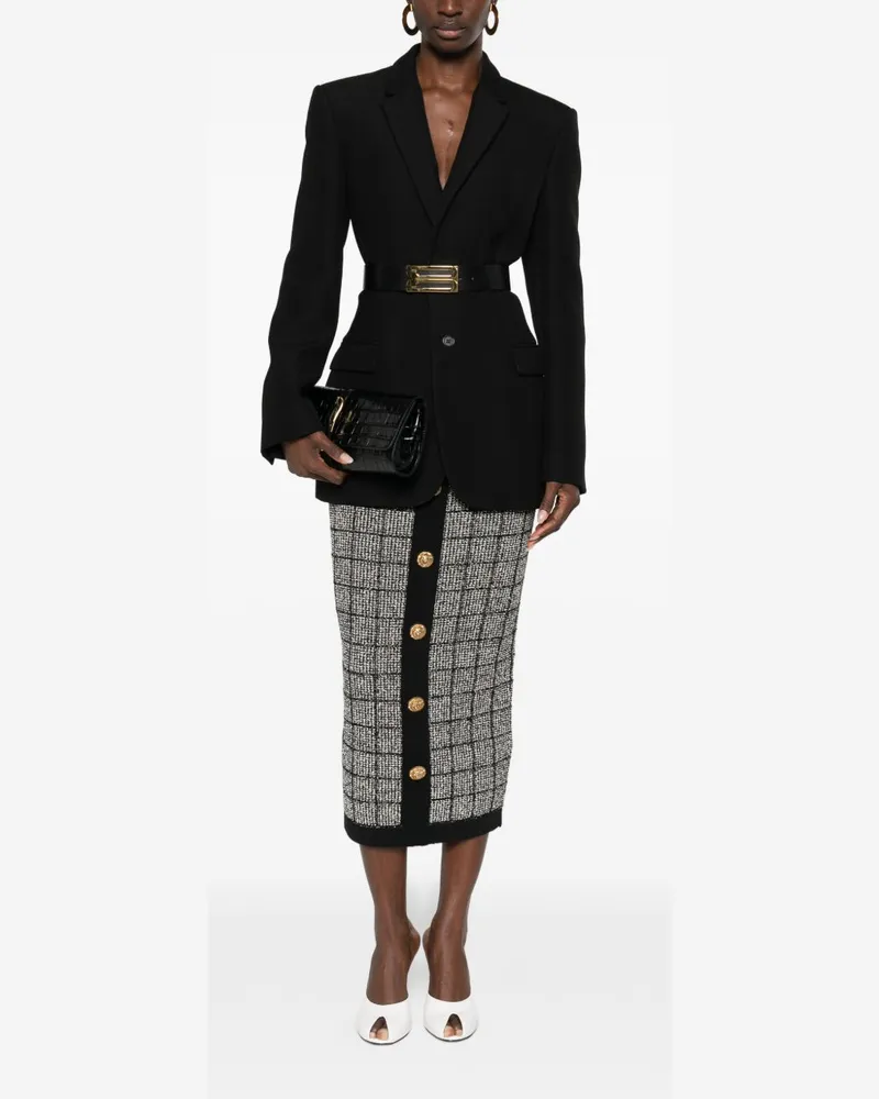 Balmain Tweed Button-Front Skirt — Black Black