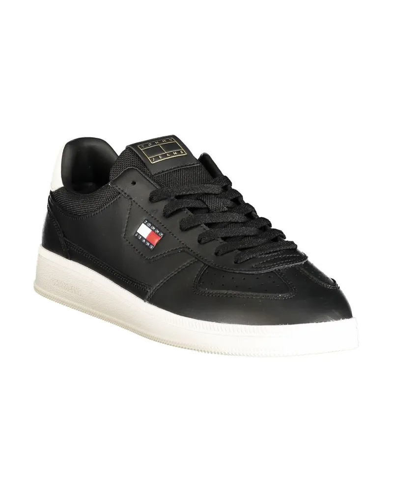 Tommy Hilfiger Leather and Polyurethane Colorblock Sneaker — Black Black