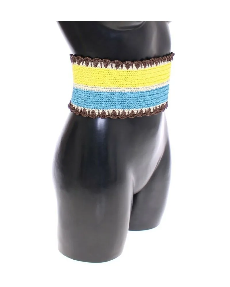 Dolce & Gabbana Men's Yellow Striped Wide Waist Raffia Belt Viscose Yellow