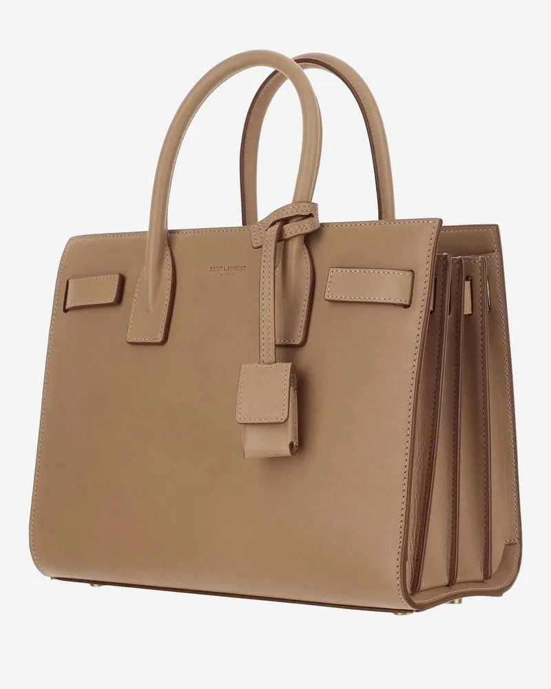 Saint Laurent Women's Leather Top-Handle Bag With Logo Brown Calfskin Shoulder Brown