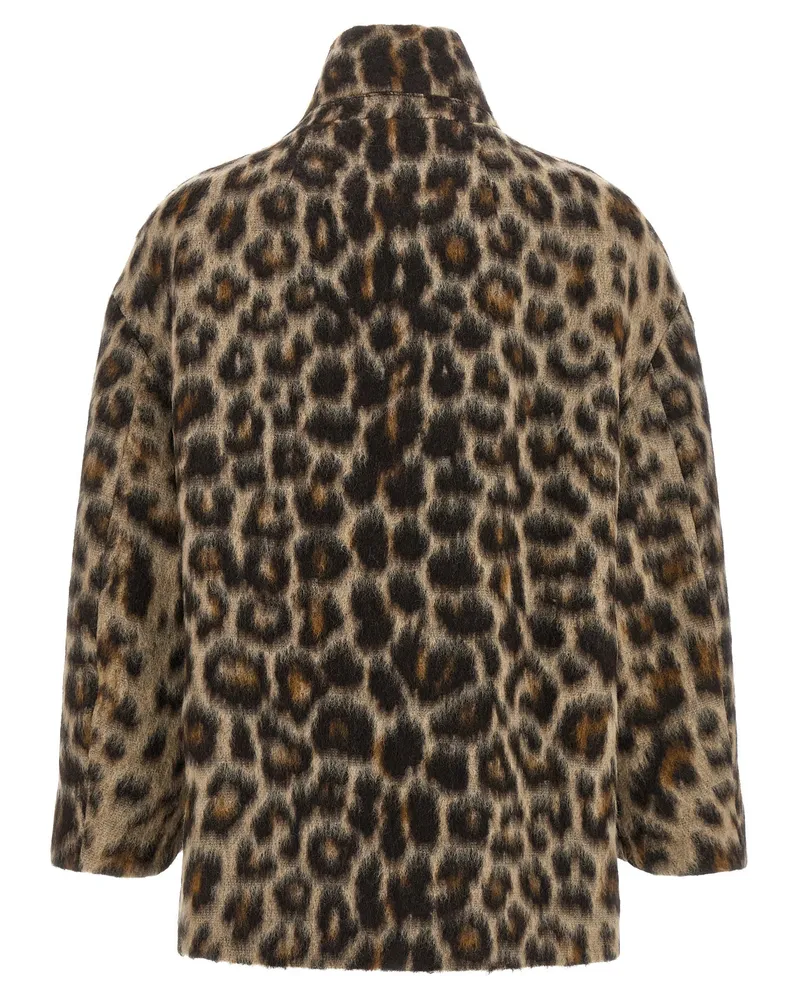 Alberto Biani Leopard-Print Jacquard Wool Blend Coat — Beige Beige