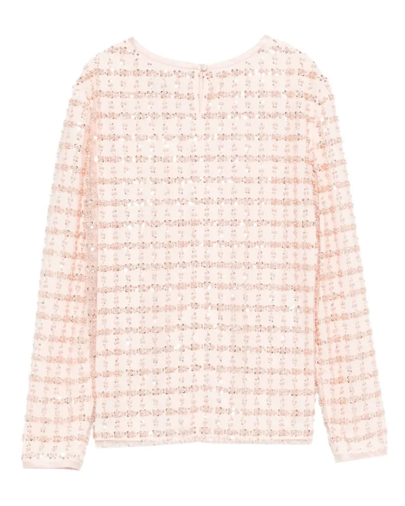 Emporio Armani Sequin-Embroidered Grid Blouse — Pink Pink