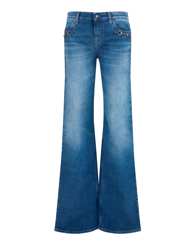 Gucci Women's Stretch Cotton Jeans With Horsebit Blue Blue