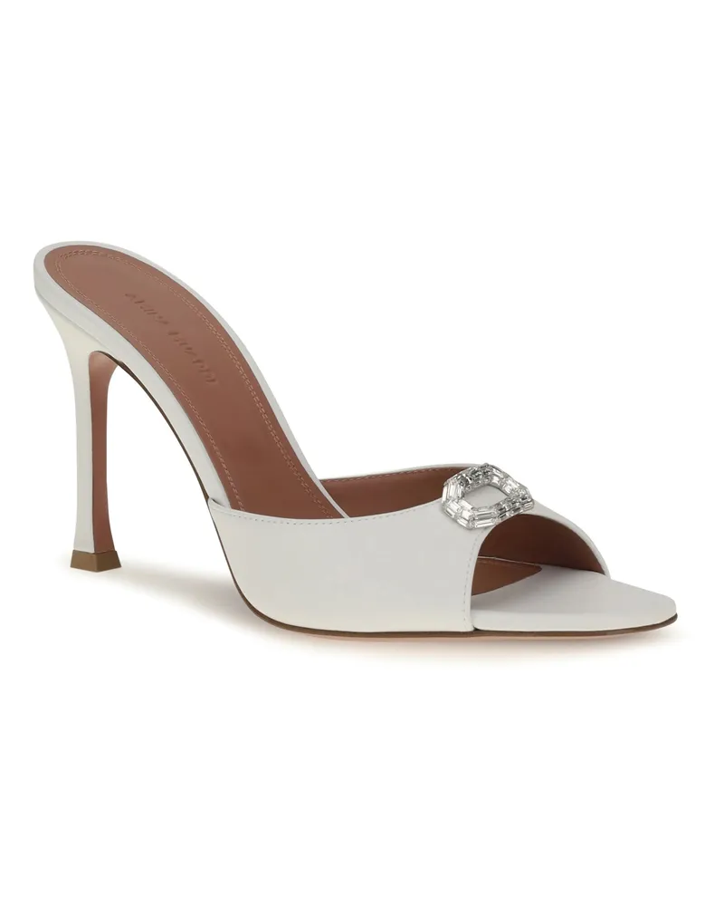 Amina Muaddi Women's Camelia Leather Mule Sandals White Crystal Buckle Calf Bos Taurus White
