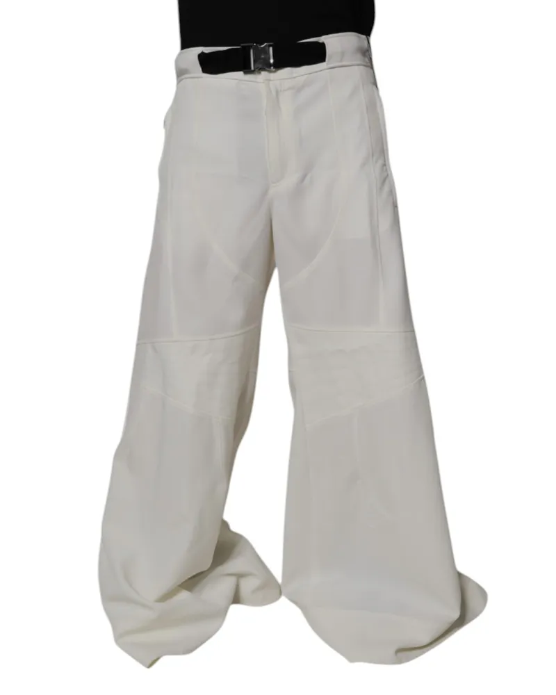 Dolce & Gabbana Men's White Mid Waist Wide Leg Pants Polyester White