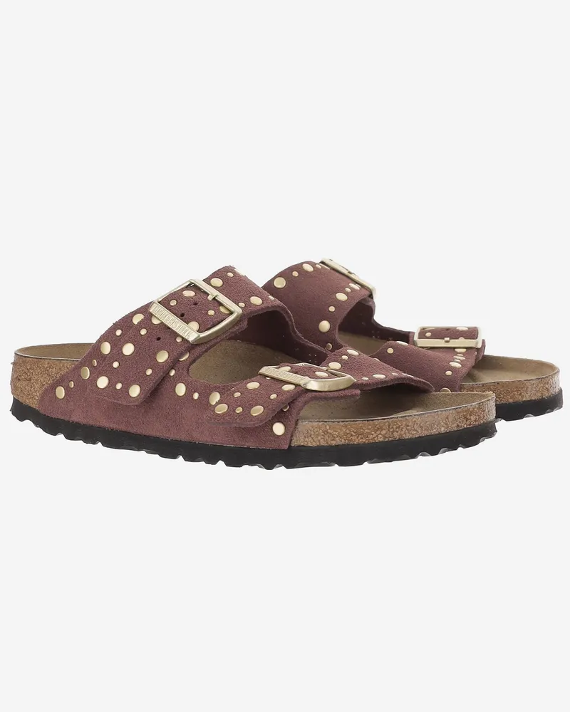 Birkenstock Unisex Sandals Arizona Rivet Suede Wine Leather And Cork Purple