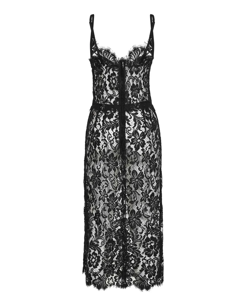 Dolce & Gabbana Women's Black Cordonetto Lace Midi Dress Cotton Black