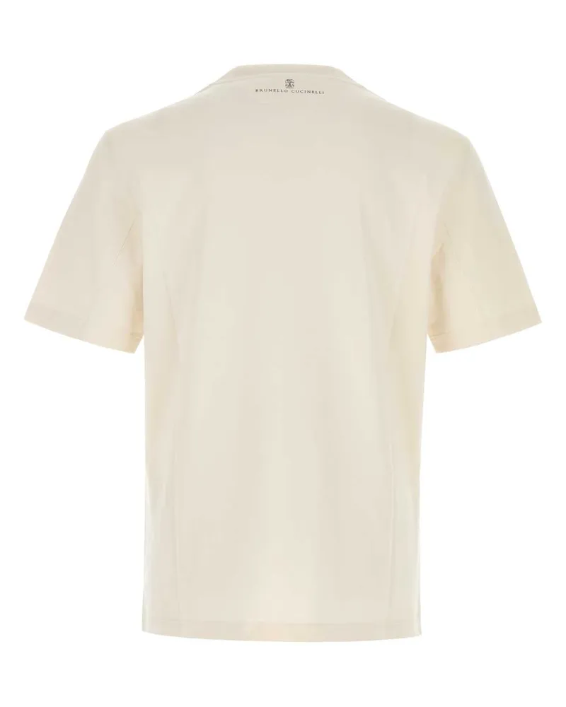 Brunello Cucinelli Cotton Logo-Embroidered T-Shirt — Beige Beige