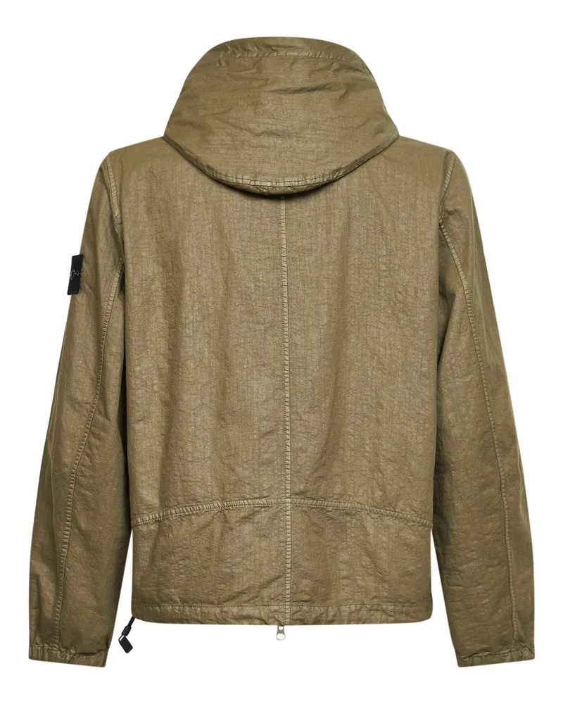 Stone Island Men's Hooded Jacket Panama-Tc Nylon Military Green Polyamide Bomber Green