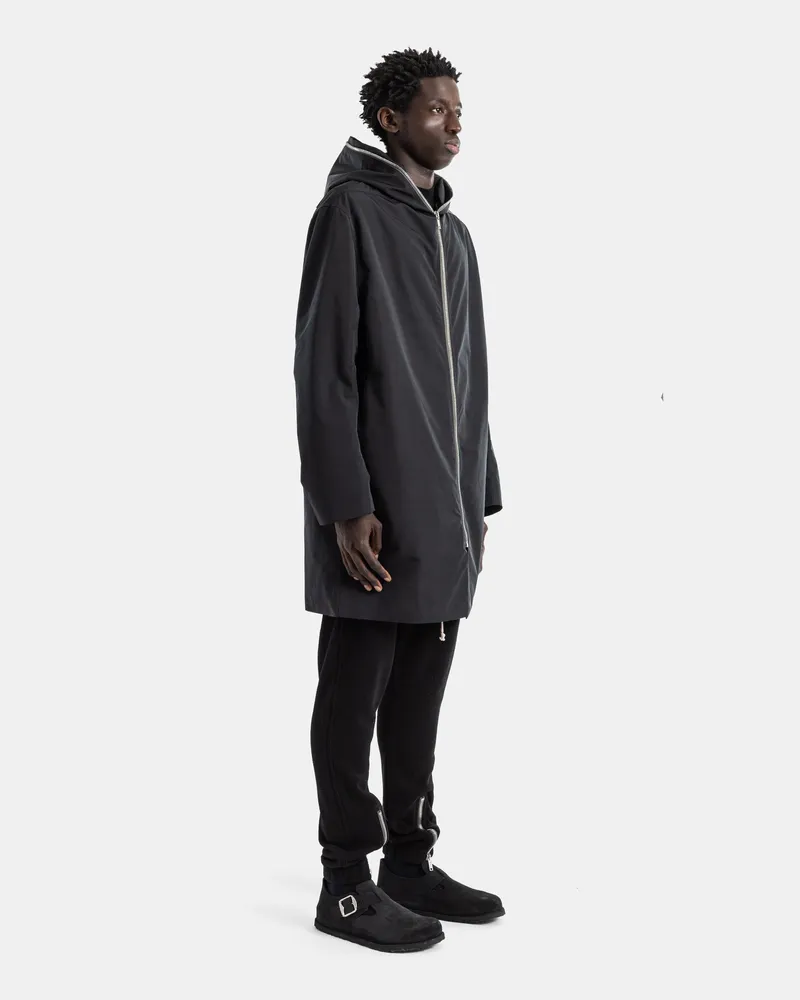 Rick Owens Men's Black Gimp Mac Zipped Hooded Coat Black
