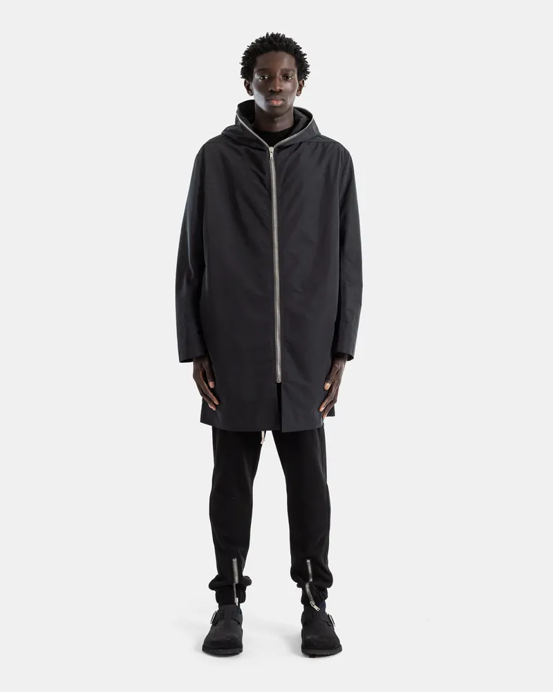 Rick Owens Men's Black Gimp Mac Zipped Hooded Coat Black