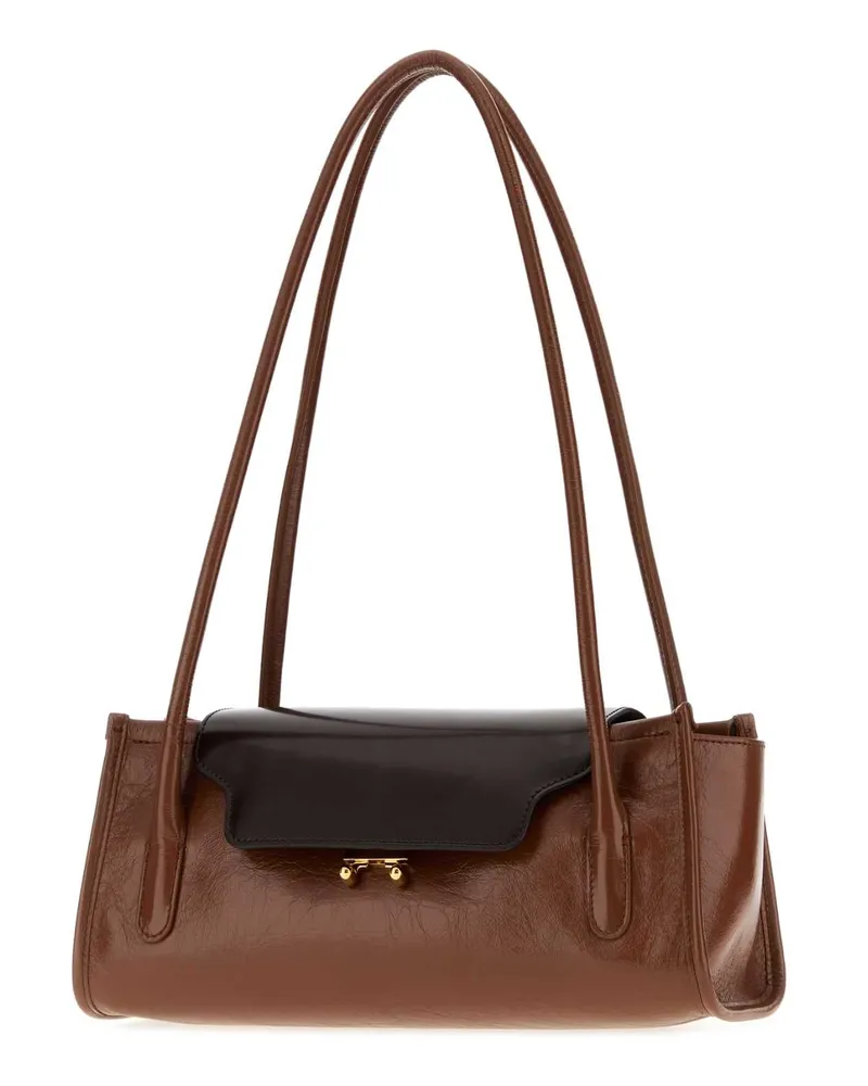 Marni Trunkette Leather Shoulder Bag Rawsiennaredwood