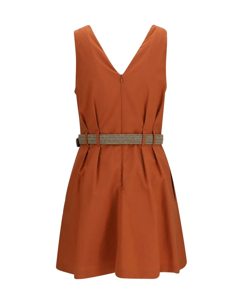 Brunello Cucinelli Women's Orange Cotton Casual Dress Orange