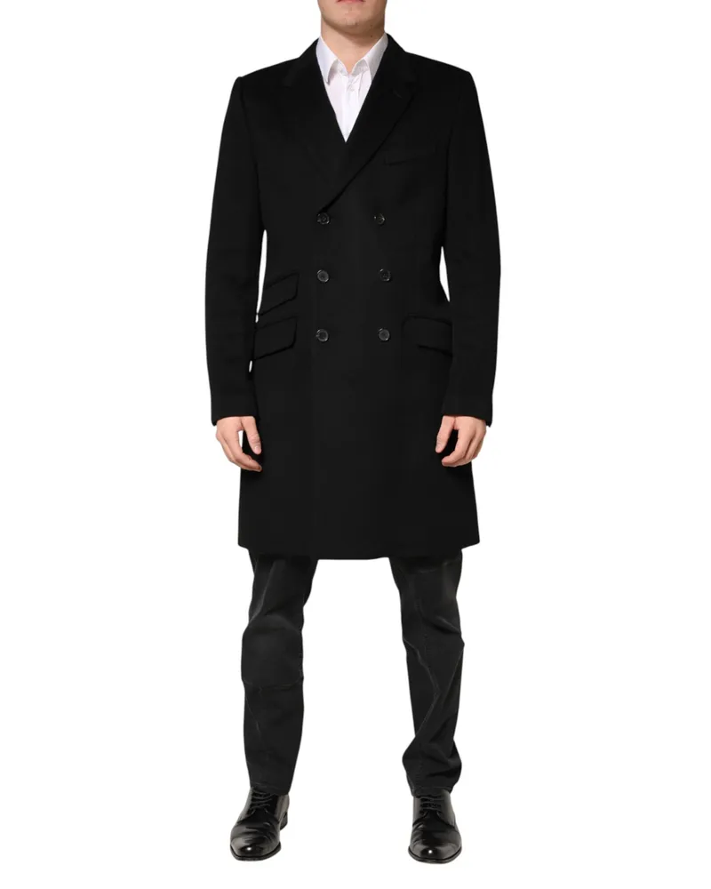 Dolce & Gabbana Men's Black Wool Double Breasted Trenchcoat Jacket Cashmere Clothing Black