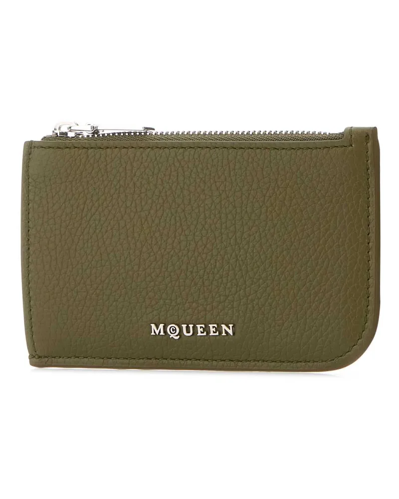 Alexander McQueen Men's Army Green Leather Card Holder Militarysilver Portafogli Green