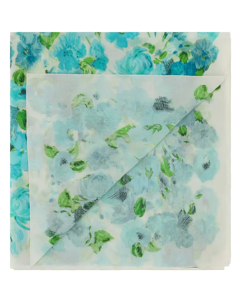 Chloé Printed Cotton Wild Flowers Scarf — Blue Blue