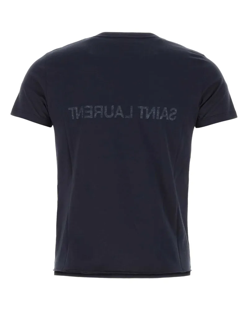 Saint Laurent Logo-Embroidered Cotton T-shirt — Navy Navy