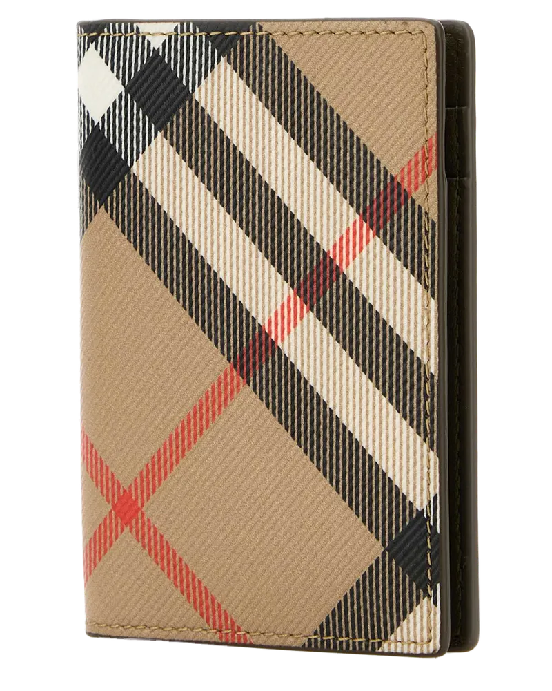 Burberry Men's Printed E-Canvas Card Holder Sand Polyurethane Polyester Cotton Portafogli Wallet Beige