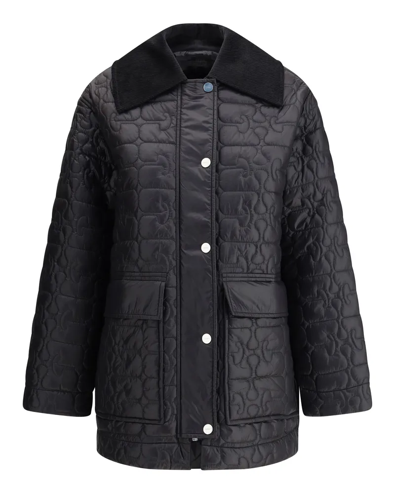 Ganni Women's Glossy Finish Down Jacket Phantom Nylon Puffer Black