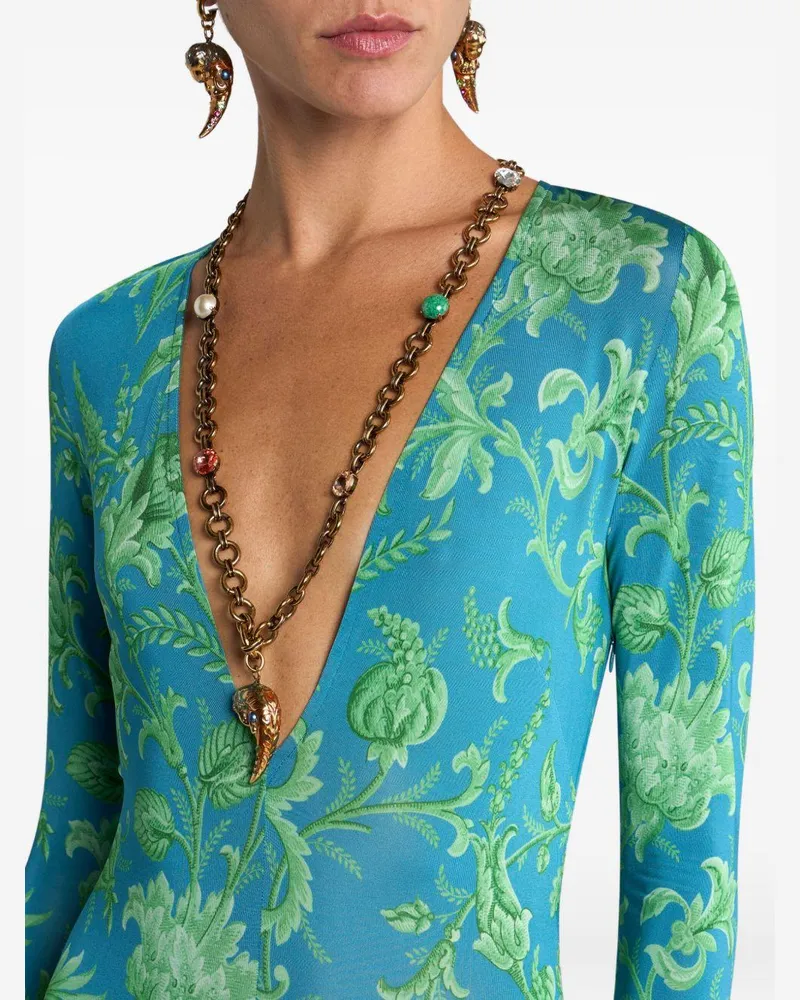 Etro Women's Dress With Floral Print Blue Viscose Blue
