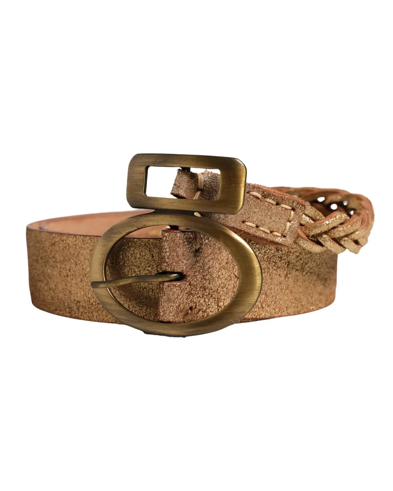 Ermanno Scervino Women's Brown Leather Braided Metal Buckle Belt Brown