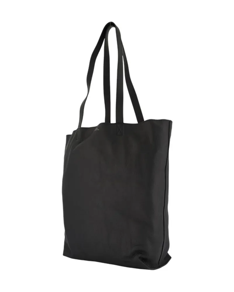 A.P.C. Men's Maiko Shopper Bag -  Leather Black Cowhide Totes-Shopping-Bags Black