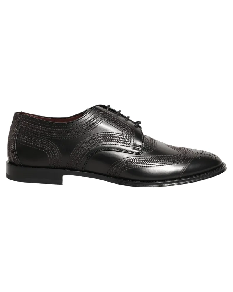 Dolce & Gabbana Men's Black Embroidered Leather Derby Dress Shoes Calf Black