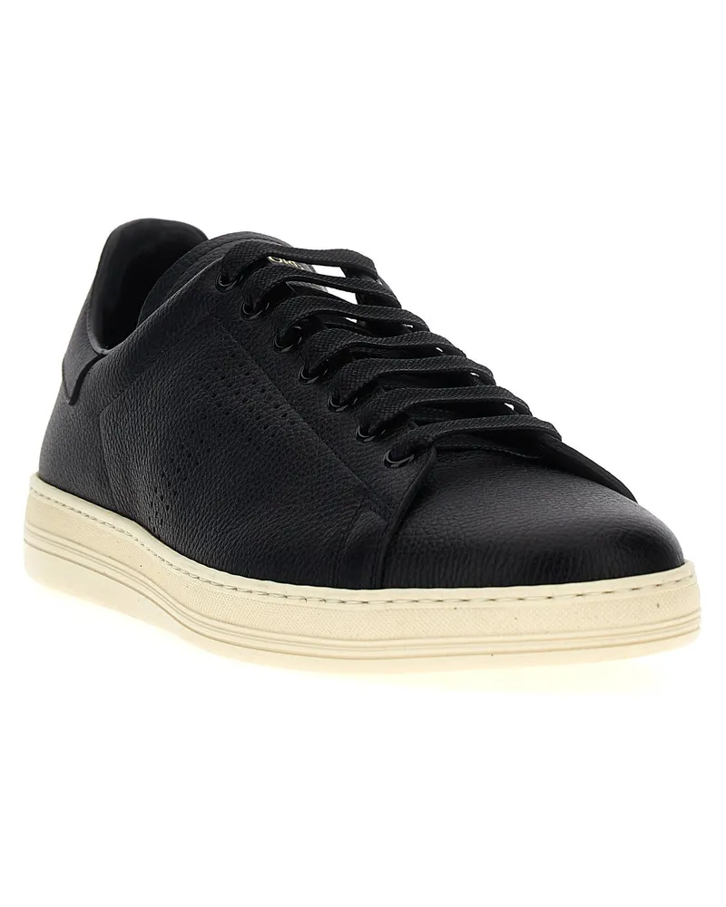 Tom Ford Perforated Logo Leather Sneaker — Black Black