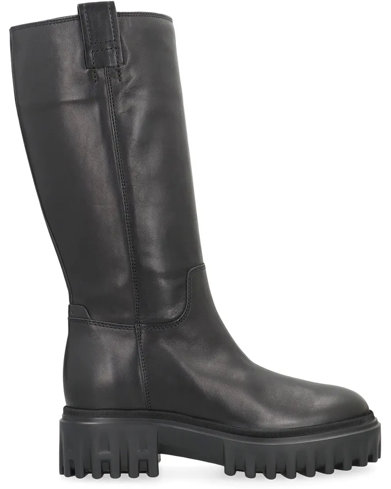 Hogan Women's Black Leather High Boots Black